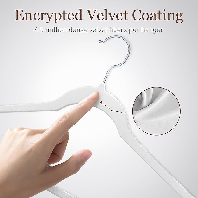 Velvet Hangers 30 Pack, 17.5 Inches Wide Large Size, Heavy Duty Non-Slip Slim Clothes Hangers for Pants, Coats, Skirts, Jeans, Sweaters and More, Nylon-Flocked, White