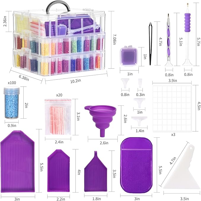 QUEFE Diamond Painting Storage Container 3 Tier 100 Slots Bead Organizer