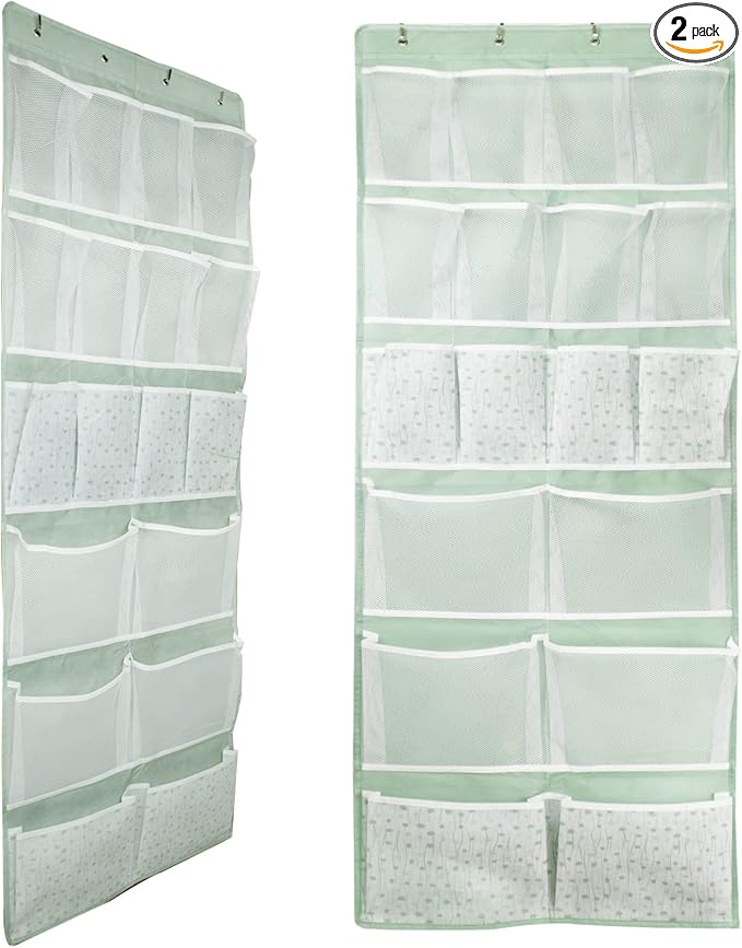 2 Pack-18 Pocekts Over the Door Shoes Organizer,Behind Door Hanging Storage Pocekt for Sock,Underwear,Hat,Handbag,Back of Door Hanging Shelf for Bedroom,Bathroom,Entryway,Storeroom,Pantry,Dorm,Nursery