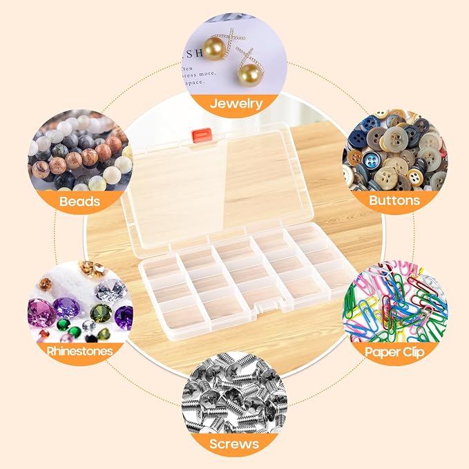 Moon Magpie 2PACK Extra Thick Bead Organizers, 15 Grid Mini Clear Plastic Storage Box Craft Containers for Nail jewelry rhinestones DIY Supply Case