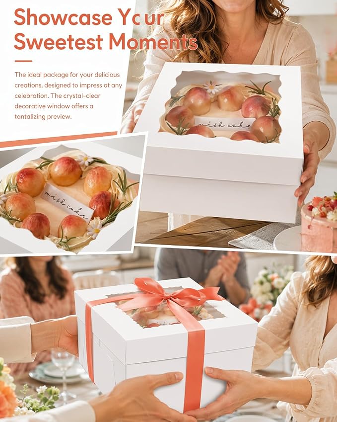 qiqee White 12"x12"x6" Cake Box 36Pcs, 12" White Cake Round Boards 36Pcs, for Cake, Treat Cookie Dessert, Birthday Party