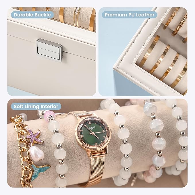 Lolalet Bracelet Display Holder with Rods for Bangles Watches, Clear Lid Jewelry Organizer Box Storage Case for Women Girls -Beige, 2 Rolls