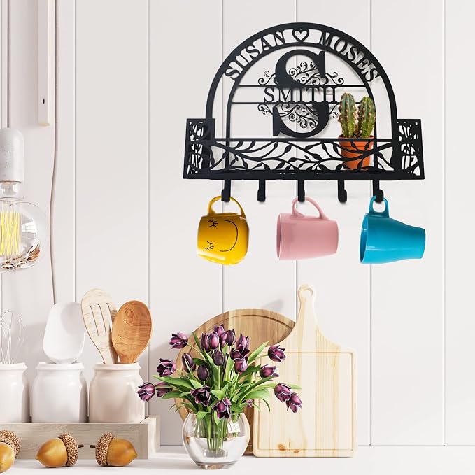 Mail Organizer Wall Mount (Iron, Rustic, 10lbs Capacity) - Decorative Storage Hook for Entryway, Kitchen, Office