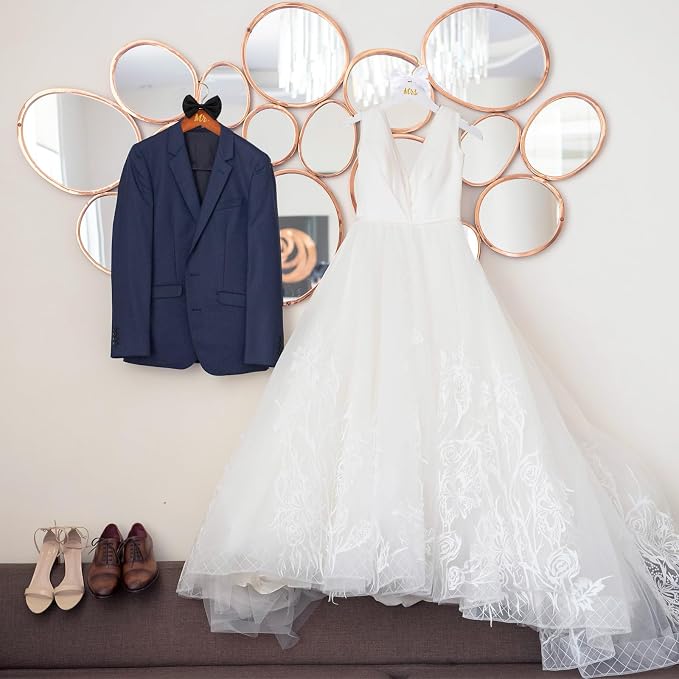 Beeveer 2 Pcs Bride Hanger for Wedding Dress Bride and Groom Wooden Wedding Dress Hanger Set with Bow Tie for Tuxedo Suit Gift Bridal Party Shower