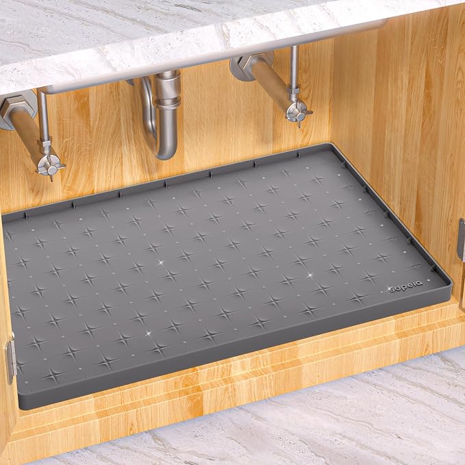 Sdpeia Under Sink Organizer Waterproof Under Sink Mat for Kitchen and Bathroom - Protects Cabinets from Leaks 22 x 22 inches Kitchen Cabinet Liner Shelf Liner(Grey), Gray