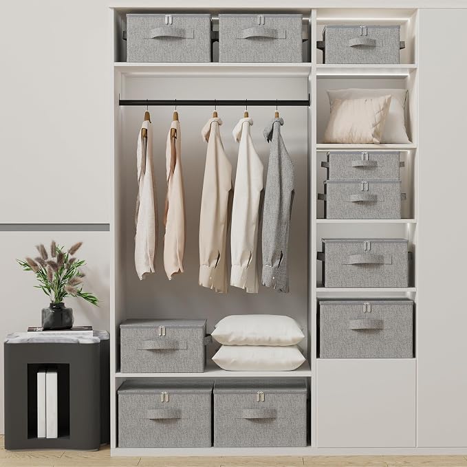 Foldable Underbed Storage Bins, Blanket Bags with Lid, Home Basket Container for Organizing Clothes, Shoes, Pillows, 14.9x10.2x5.9Inches, Grey, 1 Pack