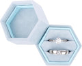 DesignSter Velvet Ring Box Hexagon - Premium Gorgeous Vintage Double Ring Display Holder with Detachable Lid for Proposal, Engagement, Wedding, Ceremony (Light Blue)