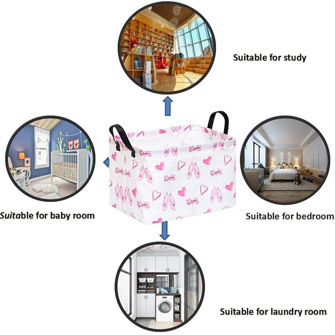 Ballet Shoes Storage Basket Bin, Rectangle Closet Baskets Foldable Organizer Box with Handles for Home Office Car Dormroom