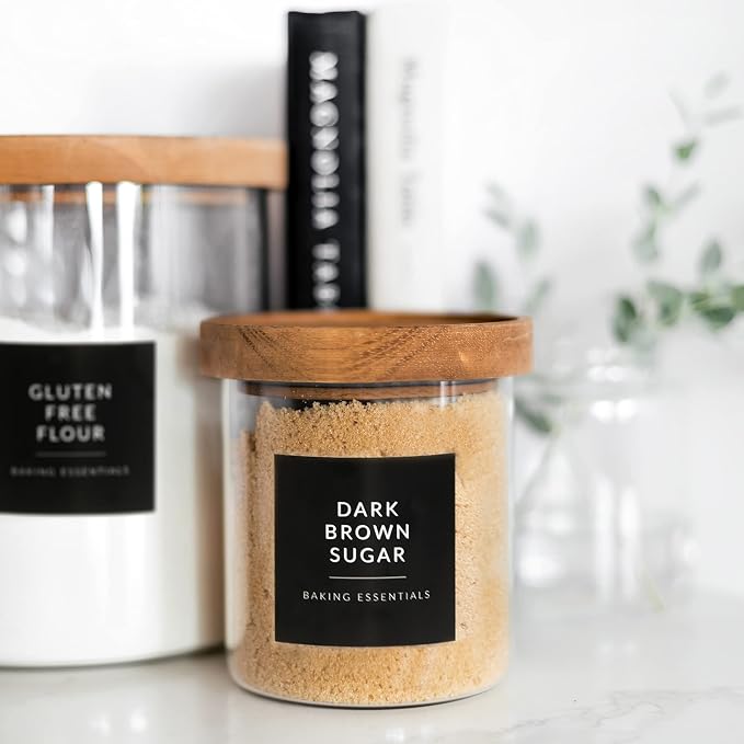 SAVVY & SORTED Black Labels for Containers, 180 Kitchen Labels for Food Storage Container, Pantry Labels for Food Storage, Organize Pantry Essentials Canister Label