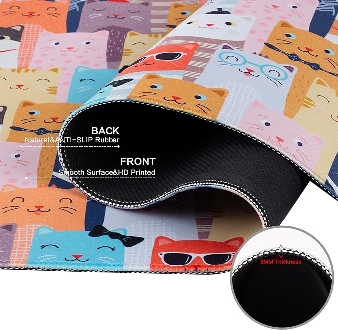 Lokigo Large Mouse Pad for Desk, Desk Mat, Anti-Slip Waterproof Big Mousepad, Cute DeskMatt for Desktop, Big Mousepad Desk Pad, Funny Cat