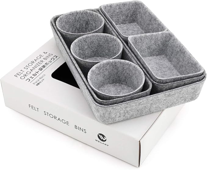 Welaxy 8-piece desk drawer organizer trays felt shallow bin for pens notes Jewlery Watches, home office dorm minimalist living gift solutions (Gray)