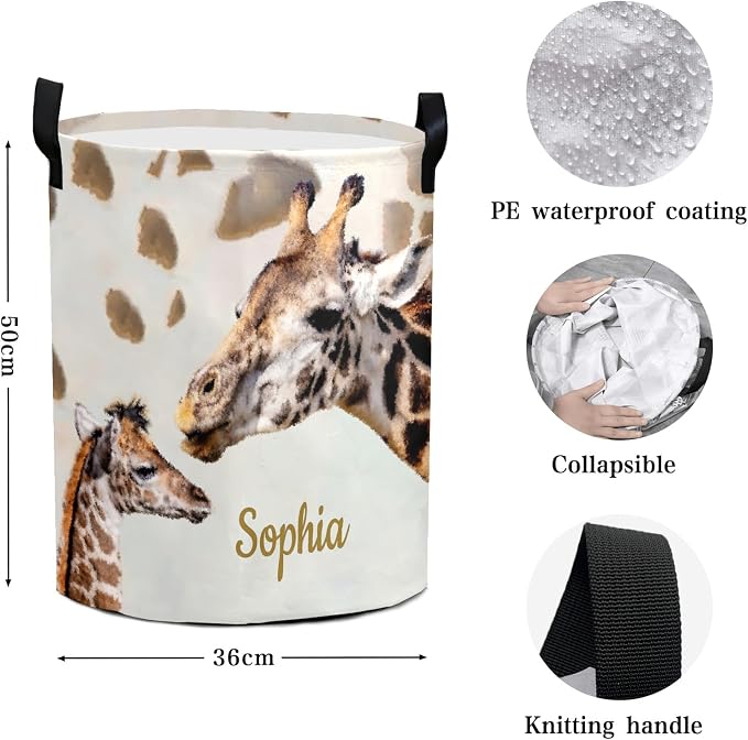 Large Storage Love Giraffe Tall Collapsible Laundry Basket Hamper for Dirty Cloth Toys Foldable for Bedroom Bathroom