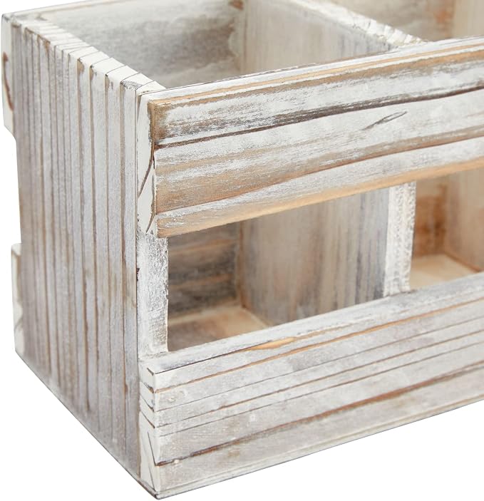 Juvale Farmhouse Decor 3-Compartment Pencil Holder & Desk Organizer - 9.5 x 4.25 x 4 in - Cedarwood Rustic Finish - Rustic Pen Organizer for Office & Classroom