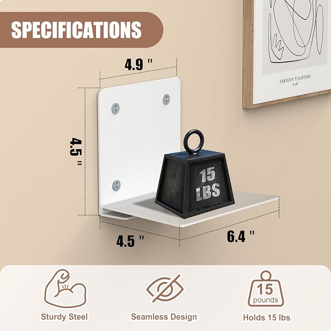 Eapele Invisible Floating Bookshelf, Heavy-Duty Hanging Bookshelves, Steel Constructed Wall Mounted Hidden Bookshelf with Mounting Hardware, 6PCS White
