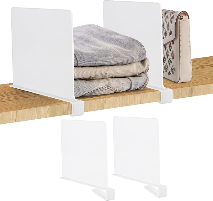 White Acrylic Shelf Dividers for Closets Organizer & Storage,2 Pack | Adjustable Vertical Wood Shelf Closet Separators, Keep Clean, for Clothes,Book,Bags, in Bedroom and Kitchen