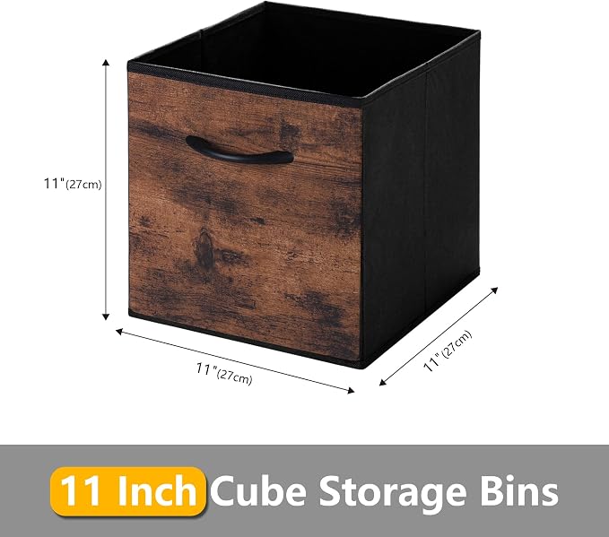 WUIKE 11-Inch Rust Brown Cubby Organizer Baskets with Handles, 4-Pack | 11-Inch Storage Cube Bins,Collapsible Storage Bins for Shelf Units, Closets, Clothes, Toys, Towels, and Bags