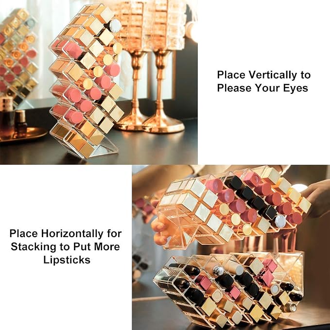 JessLab Lipstick Organizers, Acrylic Holder Lip Gloss Tower Clear Cosmetic Fish Sticks Lip Makeup Storage for Bathroom Vanity Countertop, 28 Slots