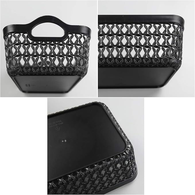 12-Pack Mini Plastic Storage Basket Trays with Handle, Black