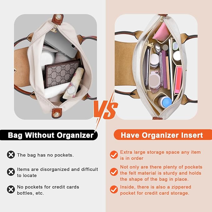 LOUKAYCCI Purse Organizer Insert for Longchamp Le Pliage M Handbag Insert Felt Long Champ Tote Bag Organizer Insert with Cup (Beige, Medium)