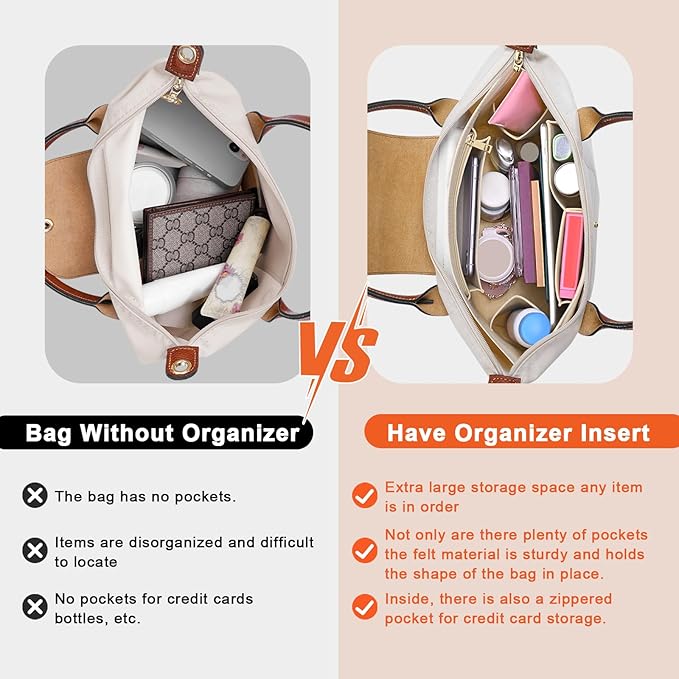 LOUKAYCCI Purse Organizer Insert for Longchamp Le Pliage S Handbag Insert Felt Long Champ Tote Bag Organizer Insert with Cup (Beige, Small)