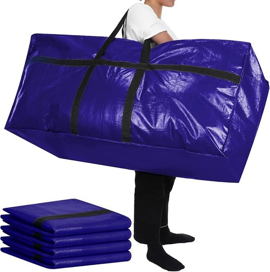 Windyun 4 Pack 57 Gallon Extra Large Moving Bags XXL Heavy Duty Storage Bag with Strong Zipper Handle Jumbo Big Tote Box Foldable for College Dorm Travel Clothes Duffle Blanket Pillow(Navy Blue)