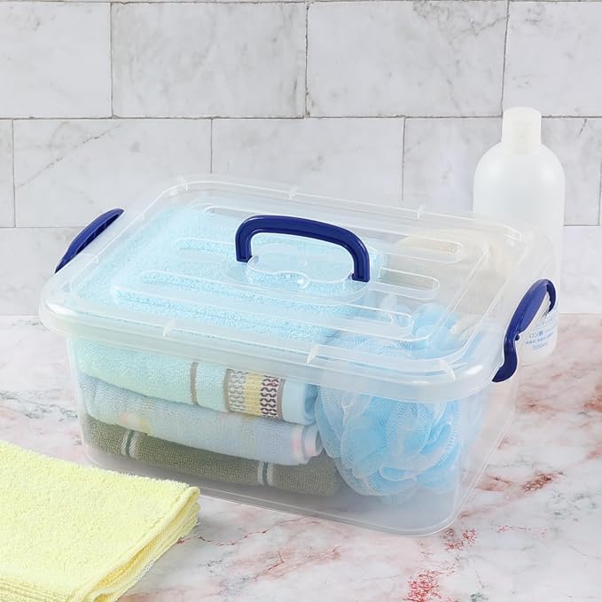 Morcte 8 L Clear Latching Box, Plastic Storage Bin with Handle, 2-Pack
