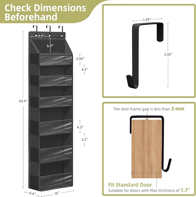 Over Door Organizer with 6 Extra Large Pockets 12 Side Pockets, Sturdy Closet Storage Rack, Hanging Storage Organizer with Clear Window for Shoes, Diaper, Bedroom, Bathroom, Black, 3-Pack