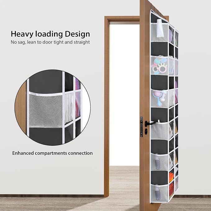Univivi Over The Door Organizer, 6 Tiers Behind Door Storage with Clear Deep Pockets Hanging Organizer for Closet, Bedroom, Nursery, Bathroom and Sundries (Dark Grey)