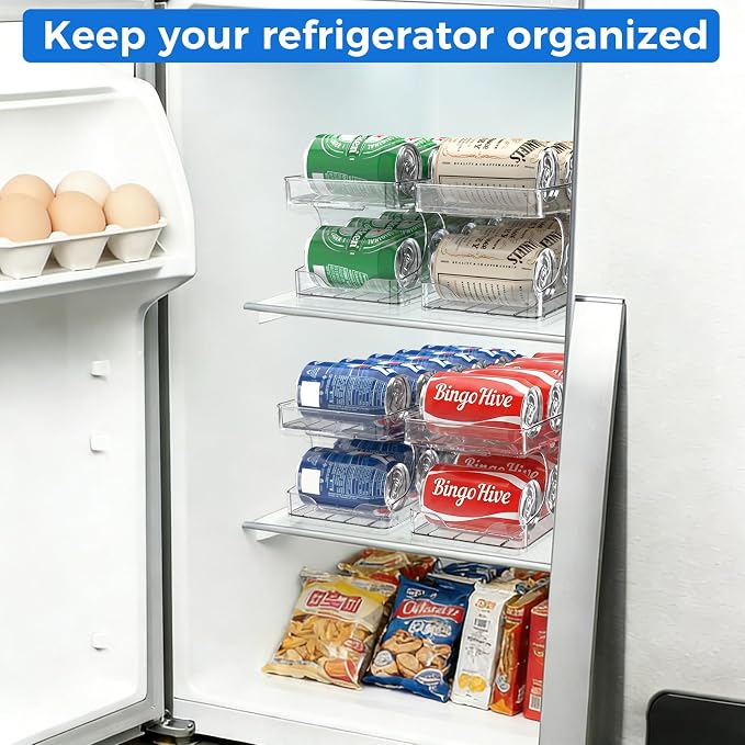 2 Pack Rolling Soda Can Dispenser for Refrigerator Soda Can Organizer for Beer Soda Refrigerator Pop Can Organizer for Fridge 12 Standard Size 11.15oz, 12oz, 330ML, 355ML Cans Holder Storage
