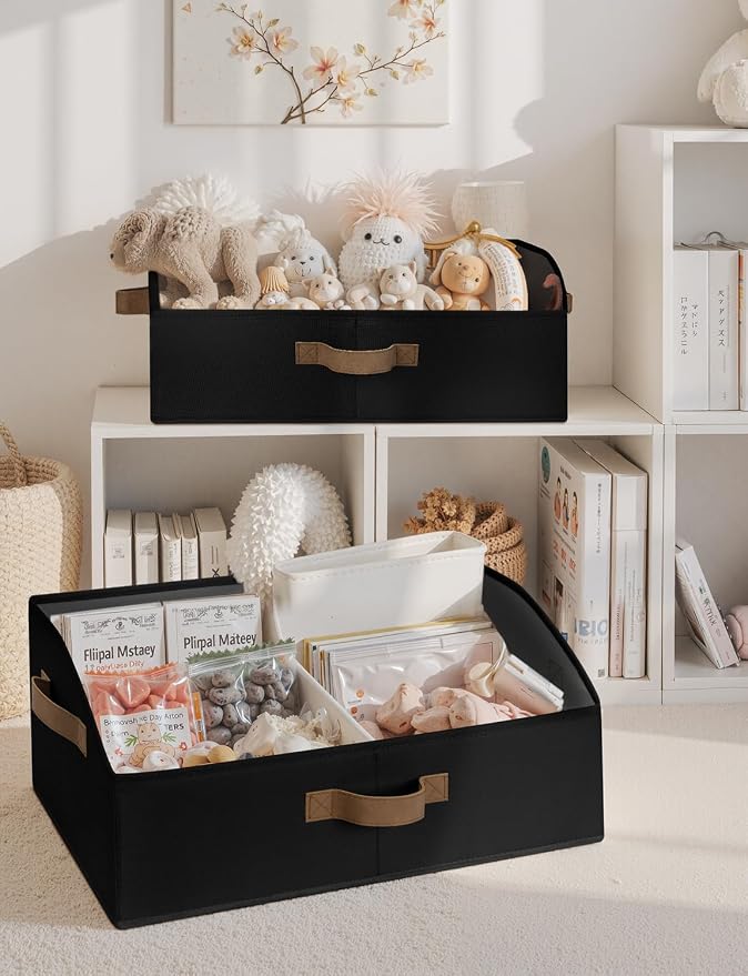 StorageWorks Closet Storage Bins, Trapezoid Black Closet Organizer, Closet Shelves Organizer, Foldable Organizing Baskets, Large, Black, 3-Pack