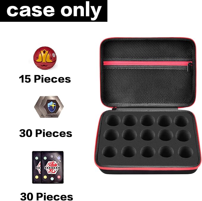 Comecase Hard Carrying Case Compatible with Bakugan Figures, Storage Organizer Box with 15 Foam Slots and Mesh Pocket for 60+ Cards, Travel Holder for Kids Toys (Case Only)- Black
