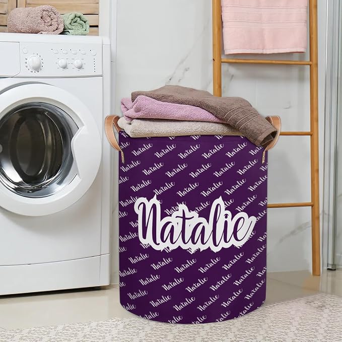 Personalized Laundry Basket, Custom Gift Laundry Hamper, Collapsible Nursery Waterproof Laundry Baskets, Dirty Clothes Toy Hamper with Handles Name Dark Purple