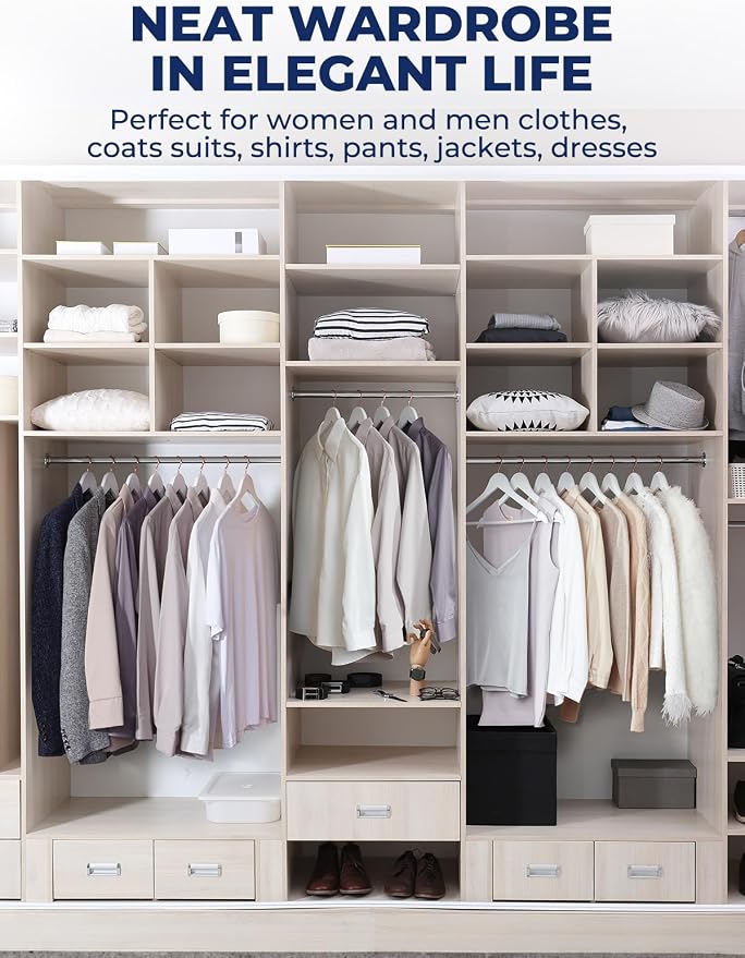Smartor White Wooden Hangers 20 Pack, Solid Wood Coat Hanger for Closet, Heavy Duty Wood Hangers for Suits, Shirts, Dresses, with 360° Rose Gold Hook, Non Slip Pant Bar