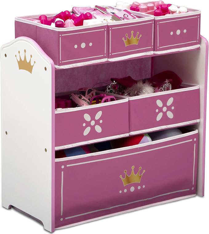 Delta Children Princess Crown Design & Store 6 Bin Toy Storage Organizer - Greenguard Gold Certified, White/Pink