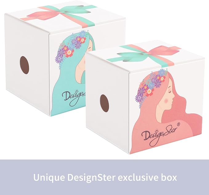 DesignSter Velvet Ring Box Hexagon - Premium Gorgeous Vintage Double Ring Display Holder with Detachable Lid for Proposal, Engagement, Wedding, Ceremony (Light Blue)
