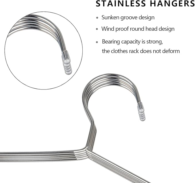 Stainless Steel Clothes Hangers 30 Pack, Space Saving Metal Closet Hangers with Shoulder Grooves, Heavy Duty Rust Resistant Hangers for Tank Tops, Cardigans, Shirts, Coats, Dorm and Outdoor Drying