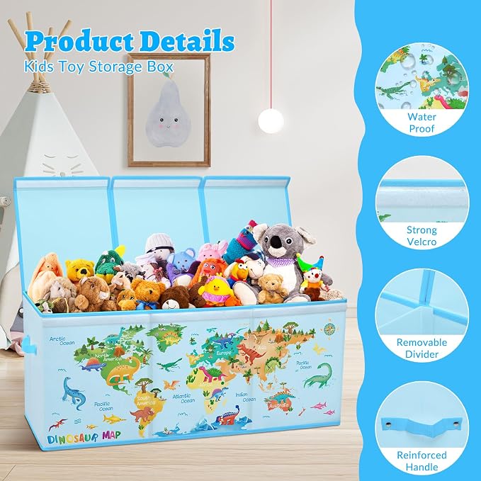 decalsweet Kids Toy Box Storage Chest Collapsible Storage Bin with Lids Handles for Boys Girls Toddler, Large Kids Toy Organizer Box for Kidsroom Bedroom Playroom Nursery,37.7"x12.5"x15.7"