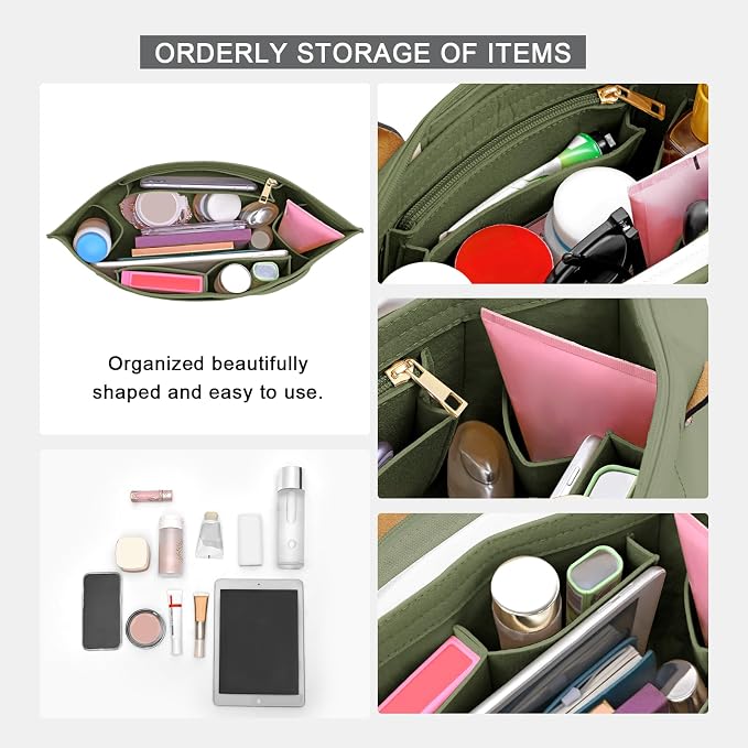 LOUKAYCCI Purse Organizer Insert for Longchamp Le Pliage L Handbag Insert Felt Long Champ Tote Bag Organizer Insert with Cup (Green, Large)