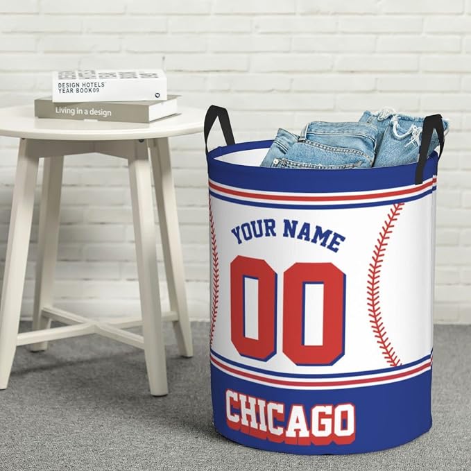 Chicago Custom Laundry Hamper Personalized Laundry Basket Customized Name And Number Collapsible Storage Basket for Bedroom Bathroom Living Room Baseball Fan Gifts