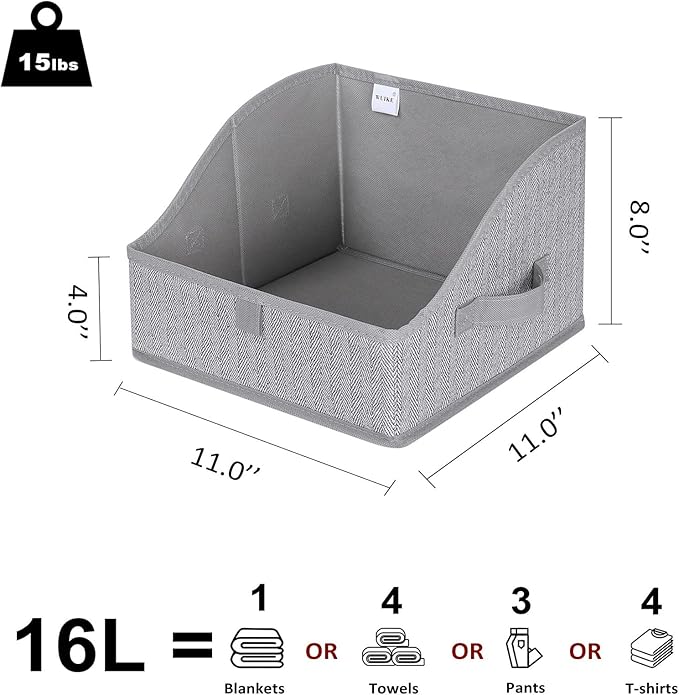 WUIKE 3 Pack Large Closet Storage Bins, Trapezoid Basket, Herringbone Gray | Fabric Storage Baskets with Handles, Purse Organizer for Closet, for Clothes, Sheets, Blankets and Shelves