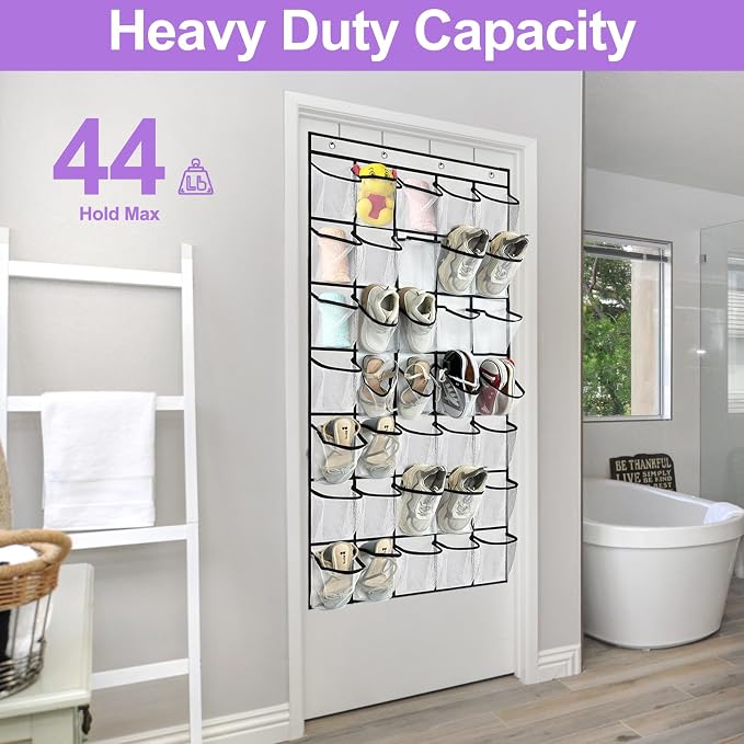 homyfort 35 Large Pocket Over the Door Shoe Organizer, Extra Sturdy Oxford Fabric Hanging Shoe Rack for Door Closet, Wall Mesh Shoe Storage Holder for Mens Women Shoes (White)
