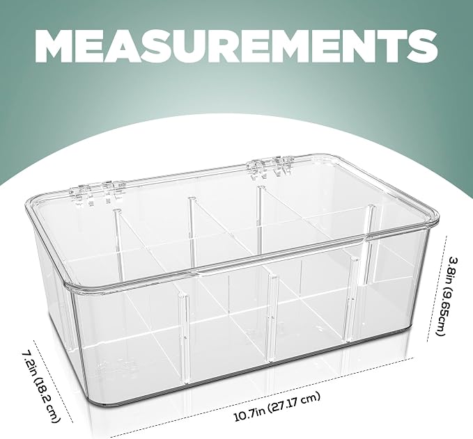 Utopia Home - Tea Bag Organizer With Lids, (1 Pack) Clear Pantry Storage Box - Stackable Partition Organizers or Holder With Lids For Drawers, Countertops, Fridge, Kitchen, Snack & Spice Organization