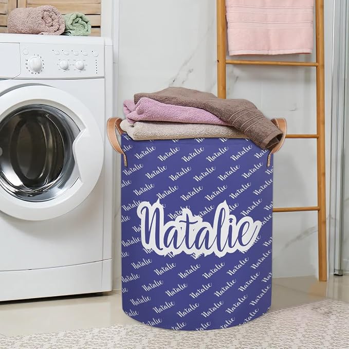 Personalized Laundry Basket, Custom Gift Laundry Hamper, Collapsible Nursery Waterproof Laundry Baskets, Dirty Clothes Toy Hamper with Handles Name Blue Purple