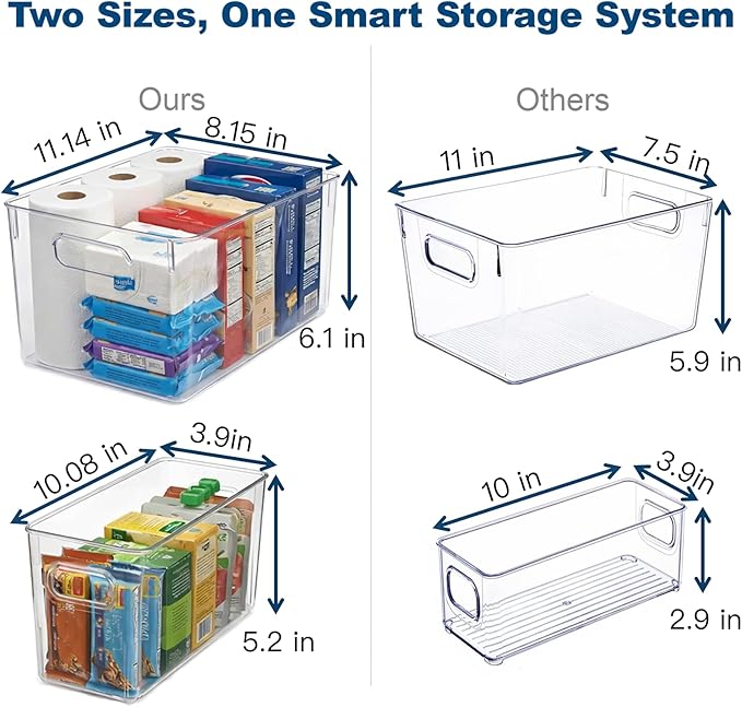 MOONEDGE Clear Plastic Storage Organizer Bins for Home Organization | Clear Bins for Organizing, Pantry Organizers and Storage, Kitchen, Fridge, Bathroom, Cabinet, Closet, Under-Sink, Laundry