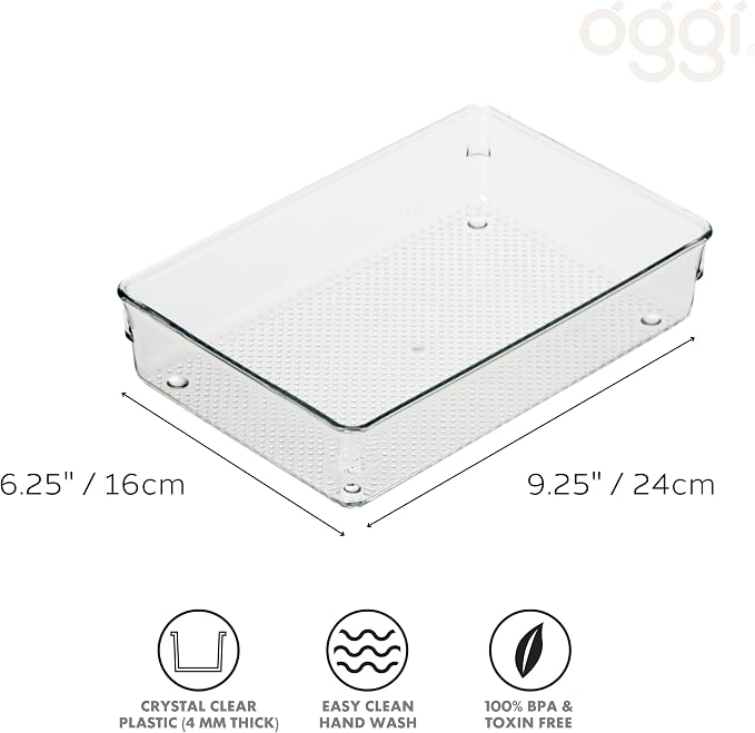 Oggi Clear Drawer Organizer | 6" X 9" | Pack of 2 | For Kitchen & Office | Utensil Storage