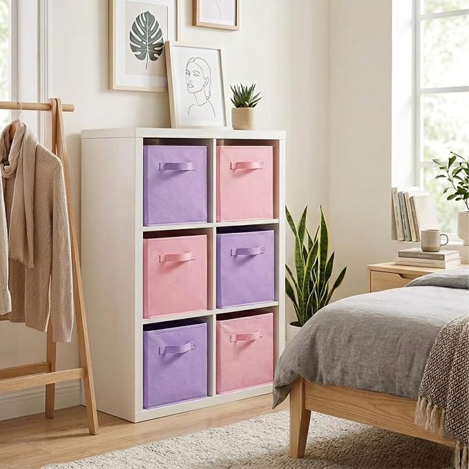 ShellKingdom Storage Bins, Foldable Fabric Storage Cubes And Cloth Storage Organizer For Closet And Toys, 6 Pack (Lavender+Pink)