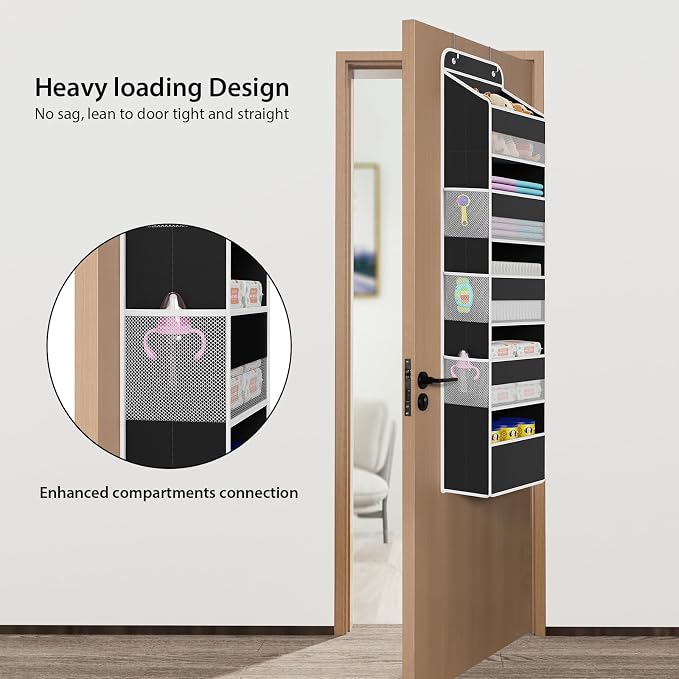 Univivi Hanging Storage Organizer Nursery Closet Cabinet Baby Storage with 5 Large Compartments 6 Side Pockets for Cosmetics, Toys and Sundries (Black)