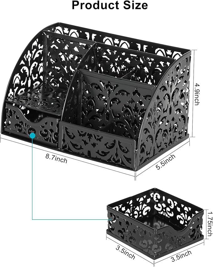 EasyPAG Desk Organizer and Pen Holder for Desk, Mesh Office Supplies Storage Caddy with Drawer for Small Space, Desktop Organizer for Home Office, Black