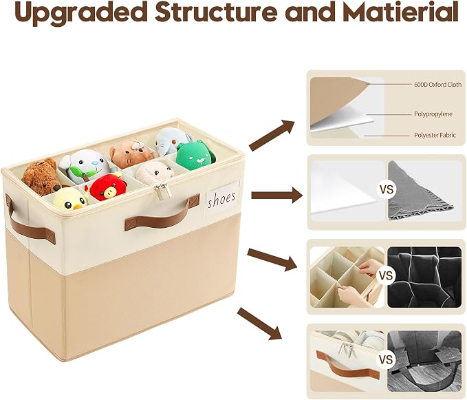 Varhomax Shoe Organizer Box for Closet, Small Fabric Shoe Storage Bin with Adjustable Dividers & Clear Cover, Saving Space Sneakers & Sandals Containers for Entryway, Cubby