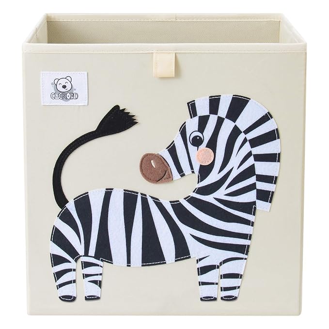 Foldable Animal Cube Storage Bins Fabric Toy Box/Chest/Organizer for Toddler/Kids Nursery, Playroom, 13 inch (Zebra)